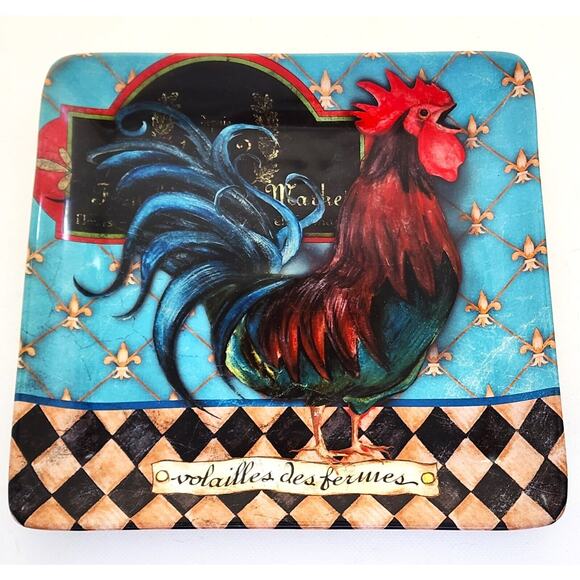 PLATES-SALAD/LUNCH/BUFFET-CERTIFIED INT'L-French Barnyard-Roosters-Colorful - Picture 3 of 13